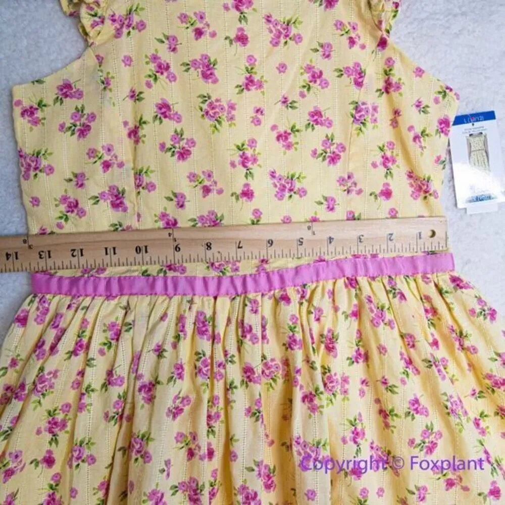 New! Zunie Girl Cotton Floral‎ fit and flare Knee-Length Dress yellow , size L